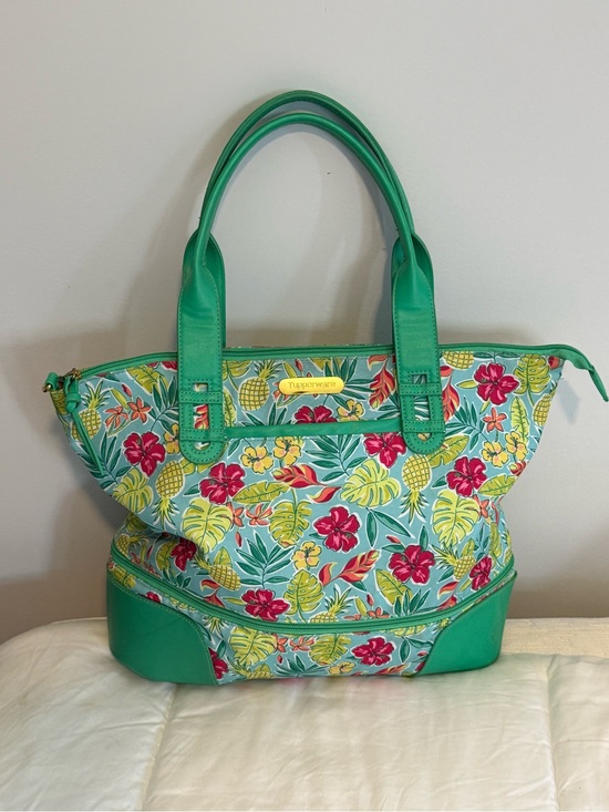 Tupperware Handbags - Tupperware Green Blue Yellow Pink Floral Pineapple Hawaiian Tote Purse Bag